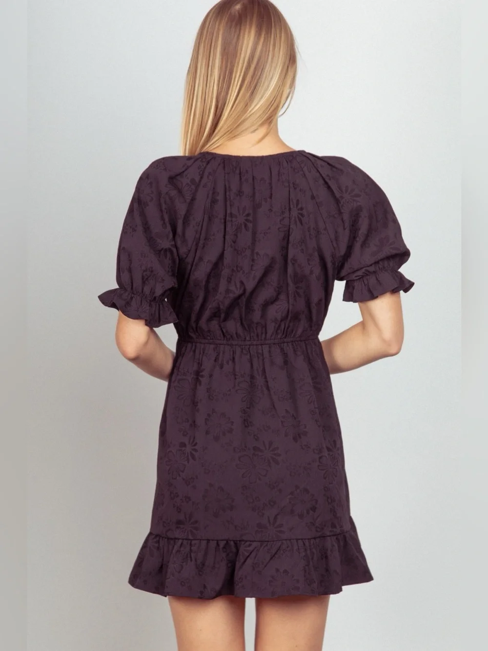 VERY J Floral Textured Woven Ruffled Mini Dress - Picture 2 of 4